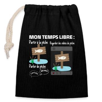 My free time: 100% fishing - Closable cotton gift bag (14x20cm) - black - Front