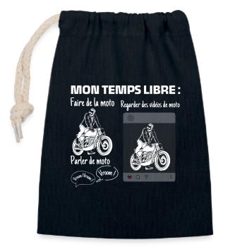 Mon temps libre : 100% moto - Sac cadeau en coton avec cordon (14 x 20 cm) - bleu marine - Devant