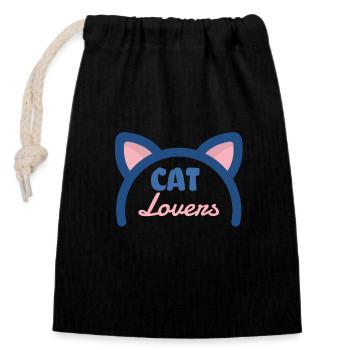 Amoureux des chats - Sac cadeau en coton avec cordon (14 x 20 cm) - noir - Devant