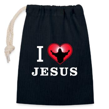 Ich liebe Jesus Christus - Verschließbarer Geschenkbeutel aus Baumwolle (14x20cm) - Navy - Vorne