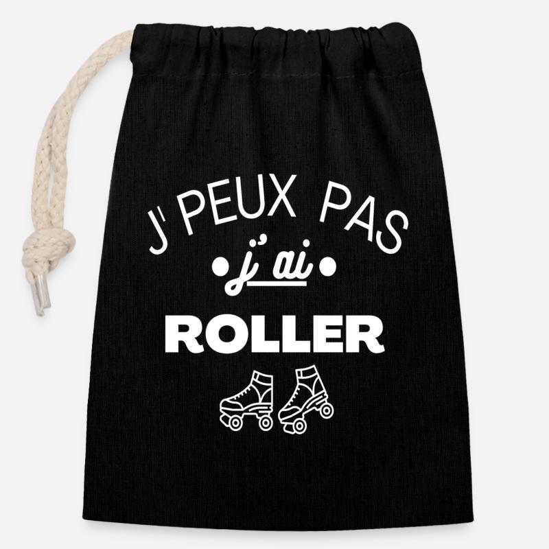 Roller j' peux pas j' ai roller humour cadeau - Sac cadeau en coton avec cordon (14 x 20 cm) - noir