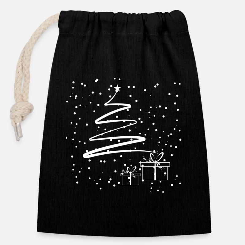 Sapin de Noël minimal - Sac cadeau en coton avec cordon (14 x 20 cm) - noir