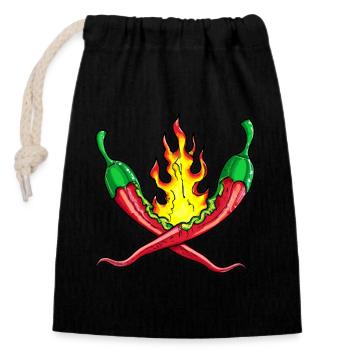 burning chilli peppers - Closable cotton gift bag (14x20cm) - black - Front