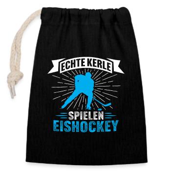 Echte Kerle spielen Eishockey Eishockeyspieler - Verschließbarer Geschenkbeutel aus Baumwolle (14x20cm) - Schwarz - Vorne
