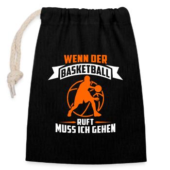 Wenn der Basketball ruft muss ich gehen - Verschließbarer Geschenkbeutel aus Baumwolle (14x20cm) - Schwarz - Vorne