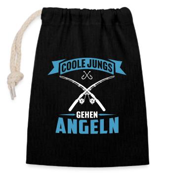 coole jungs gehen angeln angler fischer kinder - Verschließbarer Geschenkbeutel aus Baumwolle (14x20cm) - Schwarz - Vorne