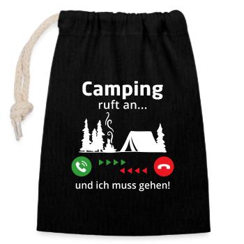 camping ruft an und ich muss gehen - Verschließbarer Geschenkbeutel aus Baumwolle (14x20cm) - Schwarz - Vorne