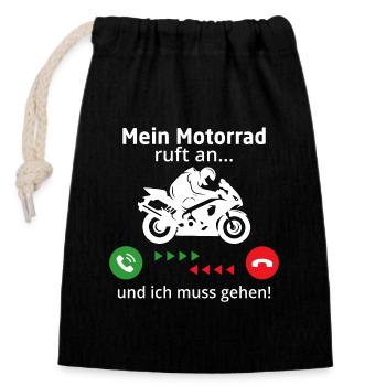 Mein motorrad ruft an ich muss gehen - Verschließbarer Geschenkbeutel aus Baumwolle (14x20cm) - Schwarz - Vorne