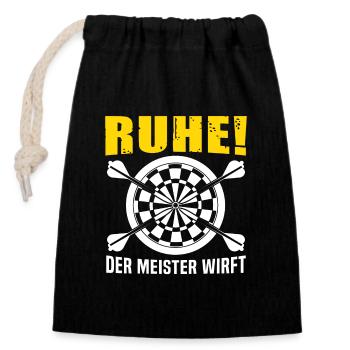 Ruhe der Meister wirft Dart Sprüche Darts - Verschließbarer Geschenkbeutel aus Baumwolle (14x20cm) - Schwarz - Vorne