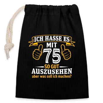 75 Jahre Geschenk 75. Geburtstag Lustig Geschenk - Verschließbarer Geschenkbeutel aus Baumwolle (14x20cm) - Schwarz - Vorne