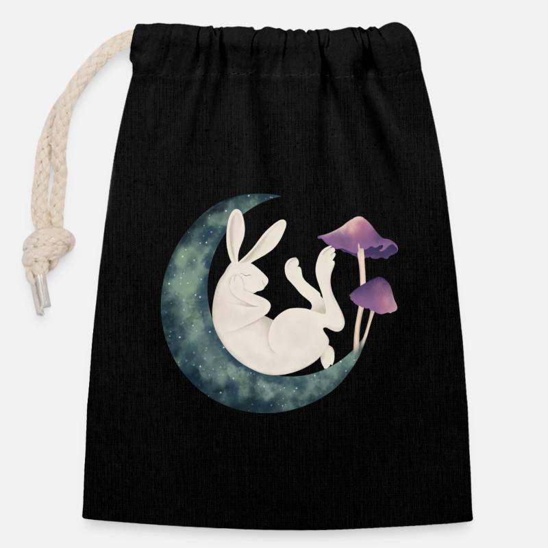Rabbit on the moon - Closable cotton gift bag (14x20cm) - black