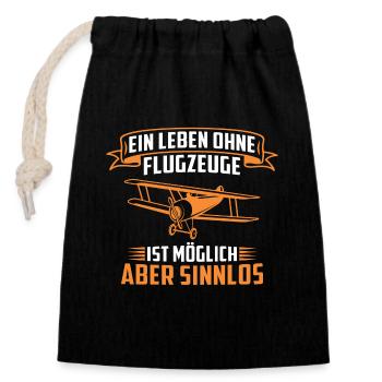 ein leben ohne flugzeuge ist möglich aber sinnlos - Verschließbarer Geschenkbeutel aus Baumwolle (14x20cm) - Schwarz - Vorne