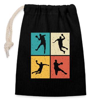 Handballer retro handball handballerin - Verschließbarer Geschenkbeutel aus Baumwolle (14x20cm) - Schwarz - Vorne