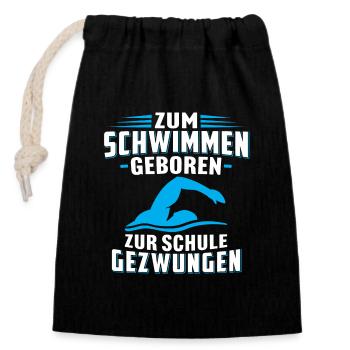 Zum schwimmen geboren zur schule gezwungen - Verschließbarer Geschenkbeutel aus Baumwolle (14x20cm) - Schwarz - Vorne