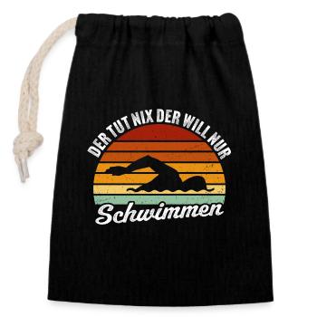 der tut nix der will nur schwimmen schwimmer - Verschließbarer Geschenkbeutel aus Baumwolle (14x20cm) - Schwarz - Vorne