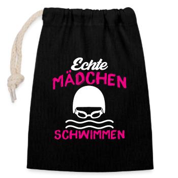 Echte Mädchen Schwimmen - Verschließbarer Geschenkbeutel aus Baumwolle (14x20cm) - Schwarz - Vorne