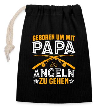 geboren um mit papa angeln zu gehen - Verschließbarer Geschenkbeutel aus Baumwolle (14x20cm) - Schwarz - Vorne
