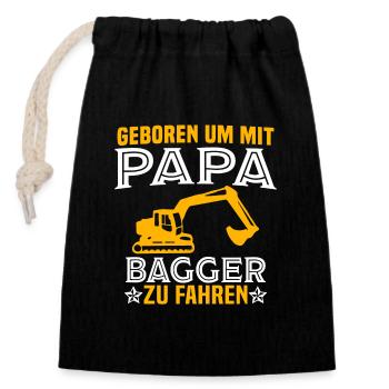 Geboren um mit papa bagger zu fahren baggerfahrer - Verschließbarer Geschenkbeutel aus Baumwolle (14x20cm) - Schwarz - Vorne