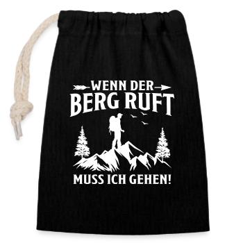 wenn der berg ruft muss ich gehen wandern t-shirt - Verschließbarer Geschenkbeutel aus Baumwolle (14x20cm) - Schwarz - Vorne