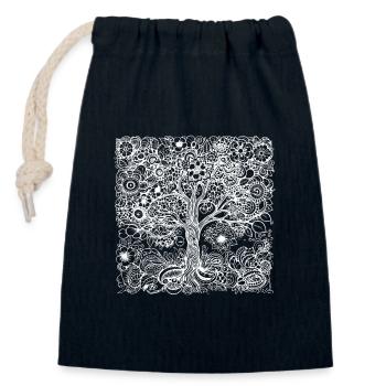 Boho Baum aus vielen detaillierten Blumen Mustern - Verschließbarer Geschenkbeutel aus Baumwolle (14x20cm) - Navy - Vorne