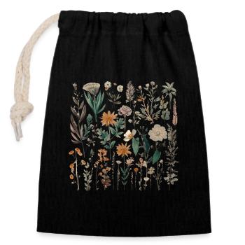 Beautiful Boho Flower Herbarium Bouquet - Closable cotton gift bag (14x20cm) - black - Front