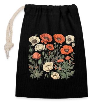 Wunderschönes Boho Mohn Herbarium Bouquet - Verschließbarer Geschenkbeutel aus Baumwolle (14x20cm) - Schwarz - Vorne