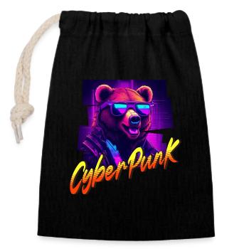 Cyberpunk Bear - Closable cotton gift bag (14x20cm) - black - Front