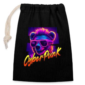 Ours Cyberpunk - Sac cadeau en coton avec cordon (14 x 20 cm) - noir - Devant