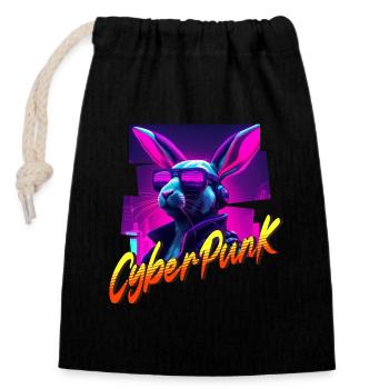 Cyberpunk Hase - Verschließbarer Geschenkbeutel aus Baumwolle (14x20cm) - Schwarz - Vorne