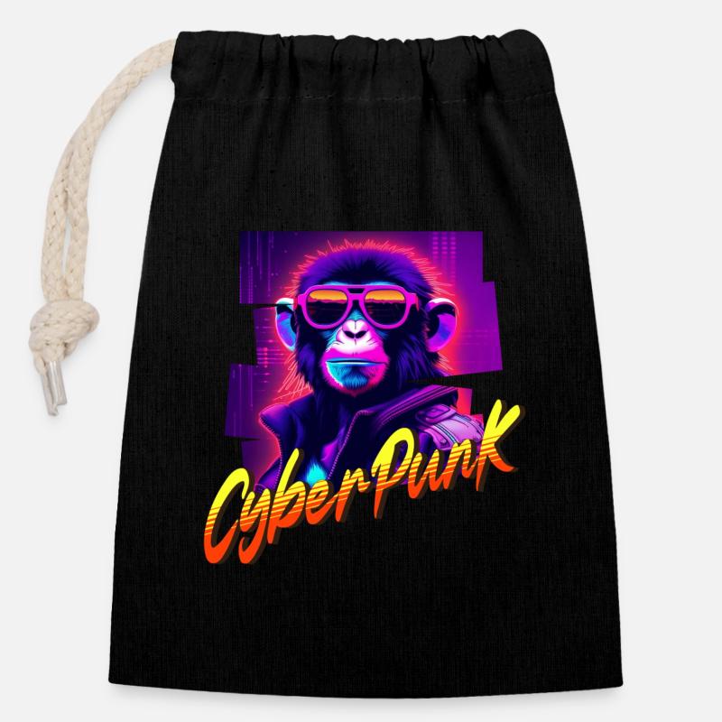 Cyberpunk-Affe - Verschließbarer Geschenkbeutel aus Baumwolle (14x20cm) - Schwarz