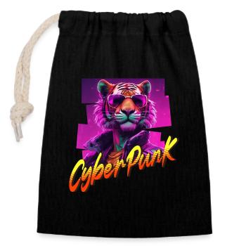 Cyberpunk Tiger - Closable cotton gift bag (14x20cm) - black - Front