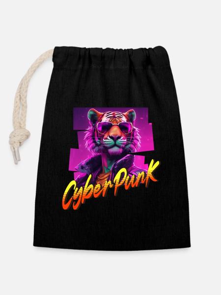 Cyberpunk Tiger - Verschließbarer Geschenkbeutel aus Baumwolle (14x20cm) - Schwarz