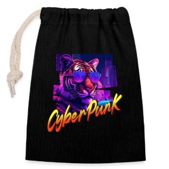 Cyberpunk Tiger - Verschließbarer Geschenkbeutel aus Baumwolle (14x20cm) - Schwarz - Vorne
