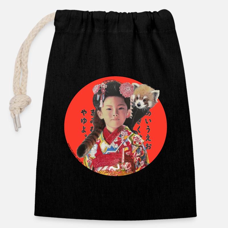 Japan - Verschließbarer Geschenkbeutel aus Baumwolle (14x20cm) - Schwarz