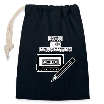 Kassette und Bleistift - Verschließbarer Geschenkbeutel aus Baumwolle (14x20cm) - Navy - Vorne