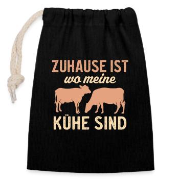 Zuhause Ist wo meine Kühe Sind - Verschließbarer Geschenkbeutel aus Baumwolle (14x20cm) - Schwarz - Vorne