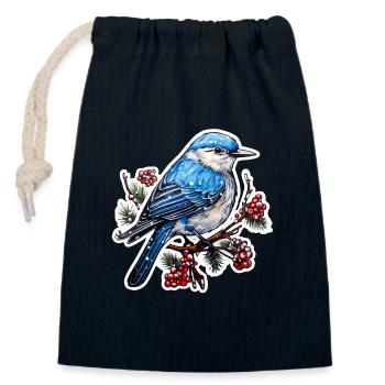Oiseau d’hiver - Sac cadeau en coton avec cordon (14 x 20 cm) - bleu marine - Devant