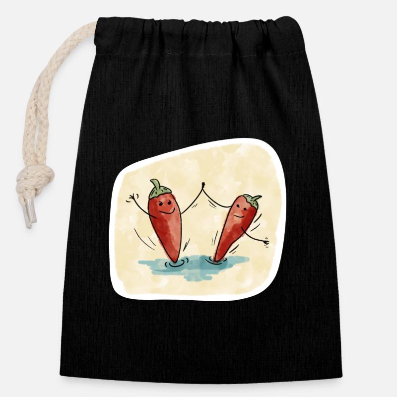 Chili Peppers Danse Tango - Sac cadeau en coton avec cordon (14 x 20 cm) - noir