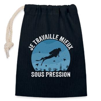 Je Travaille Mieux Sous Pression Plongée - Sac cadeau en coton avec cordon (14 x 20 cm) - bleu marine - Devant