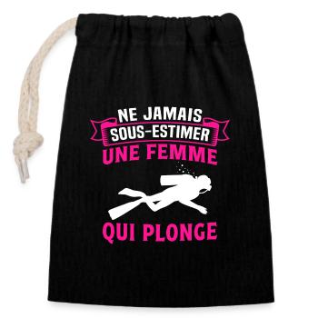 ne jamais sous estimer une Femme Qui Plonge - Sac cadeau en coton avec cordon (14 x 20 cm) - noir - Devant