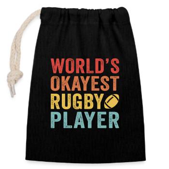 world's okayest rugby player - Closable cotton gift bag (14x20cm) - black - Front