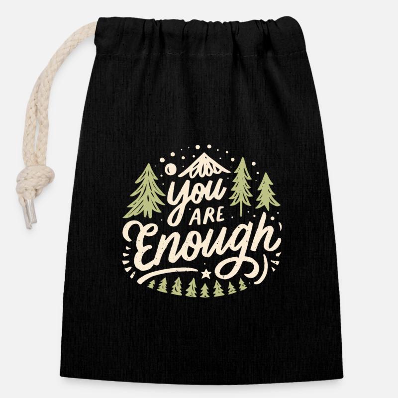 You are enough - Sac cadeau en coton avec cordon (14 x 20 cm) - noir