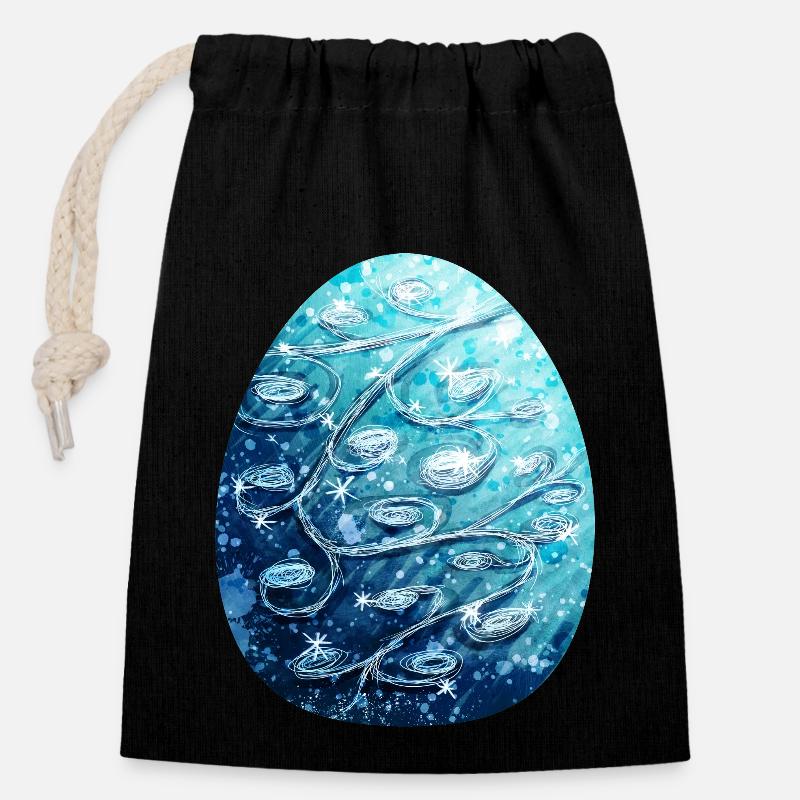 Oeuf de dragon bleu - Sac cadeau en coton avec cordon (14 x 20 cm) - noir