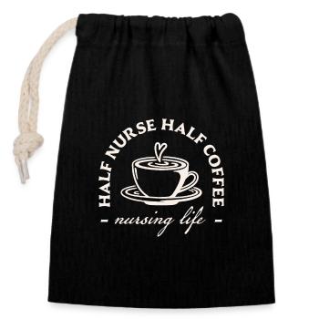 Halb Krankenschwester, halb Kaffee Humor Krankenschwester Kaffee - Verschließbarer Geschenkbeutel aus Baumwolle (14x20cm) - Schwarz - Vorne