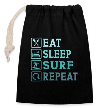 eat sleep surf repeat - Verschließbarer Geschenkbeutel aus Baumwolle (14x20cm) - Schwarz - Vorne