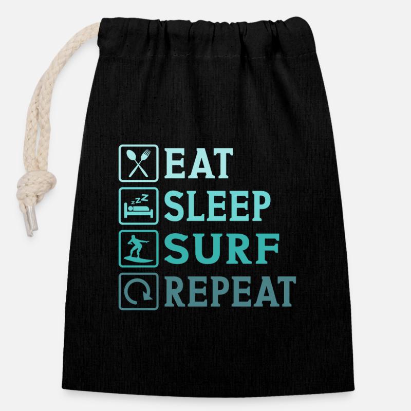 Eat Sleep Surf Repeat - Closable cotton gift bag (14x20cm) - black