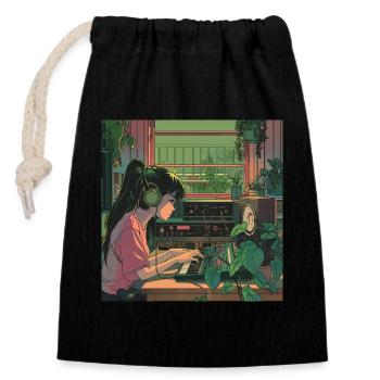 Plantes et musique - Impression de mode de haute qualité - Sac cadeau en coton avec cordon (14 x 20 cm) - noir - Devant