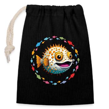 Puffer fish in the colorful circle of fish - Closable cotton gift bag (14x20cm) - black - Front