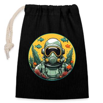 Diving helmet with fish on the bottom of the sea - Closable cotton gift bag (14x20cm) - black - Front