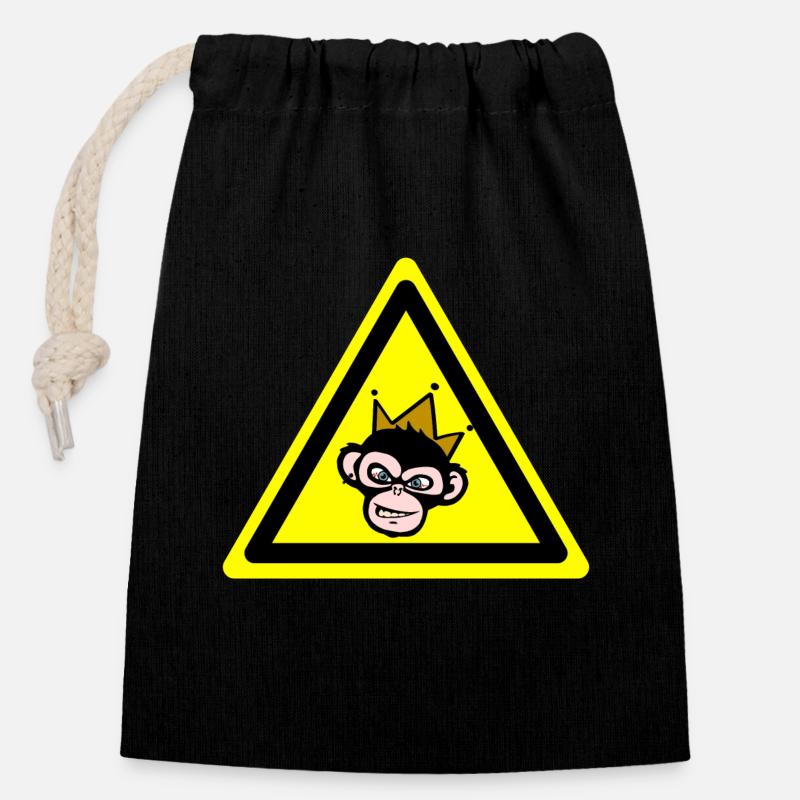 Avertissement de singe - Sac cadeau en coton avec cordon (14 x 20 cm) - noir